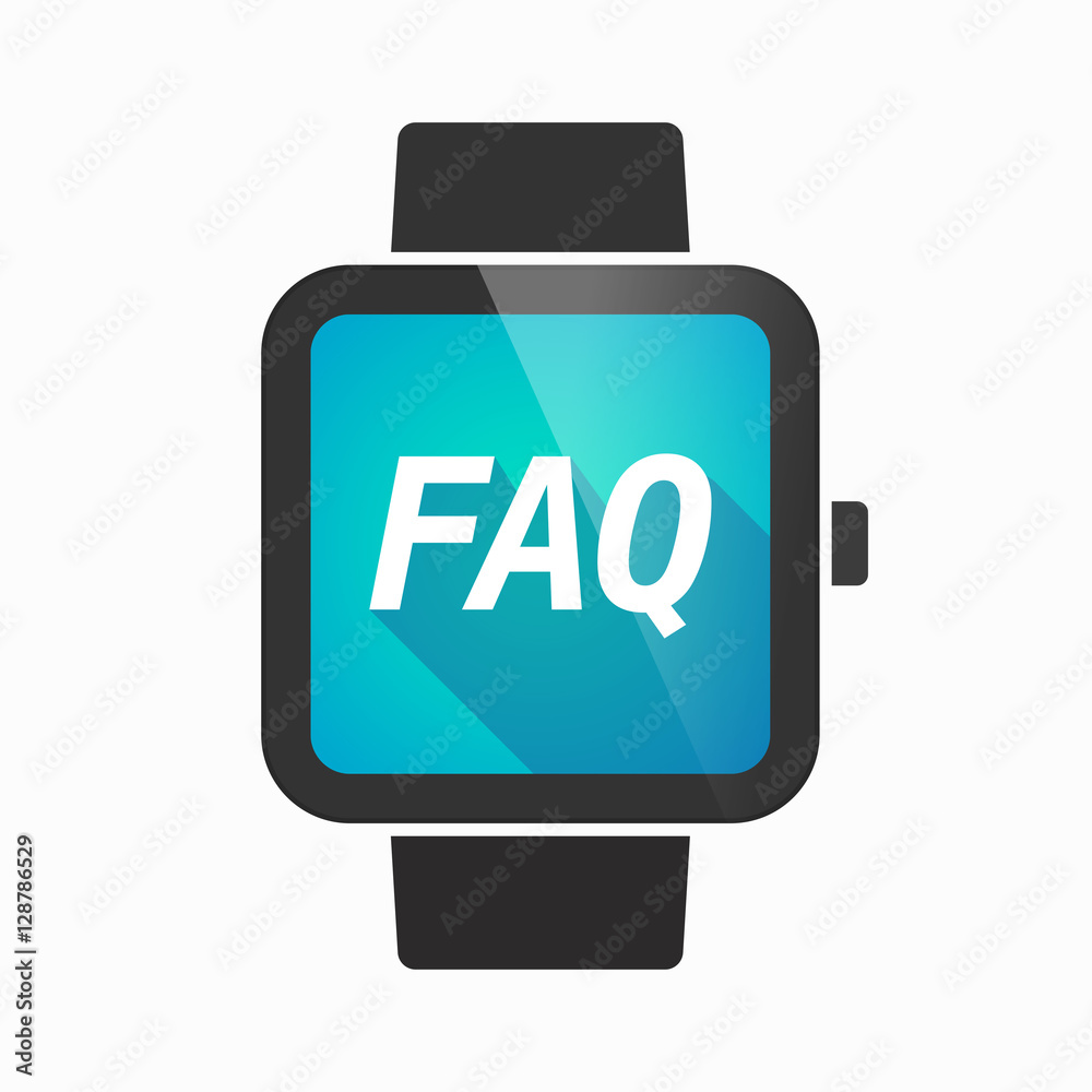 Isolated smart watch with    the text FAQ