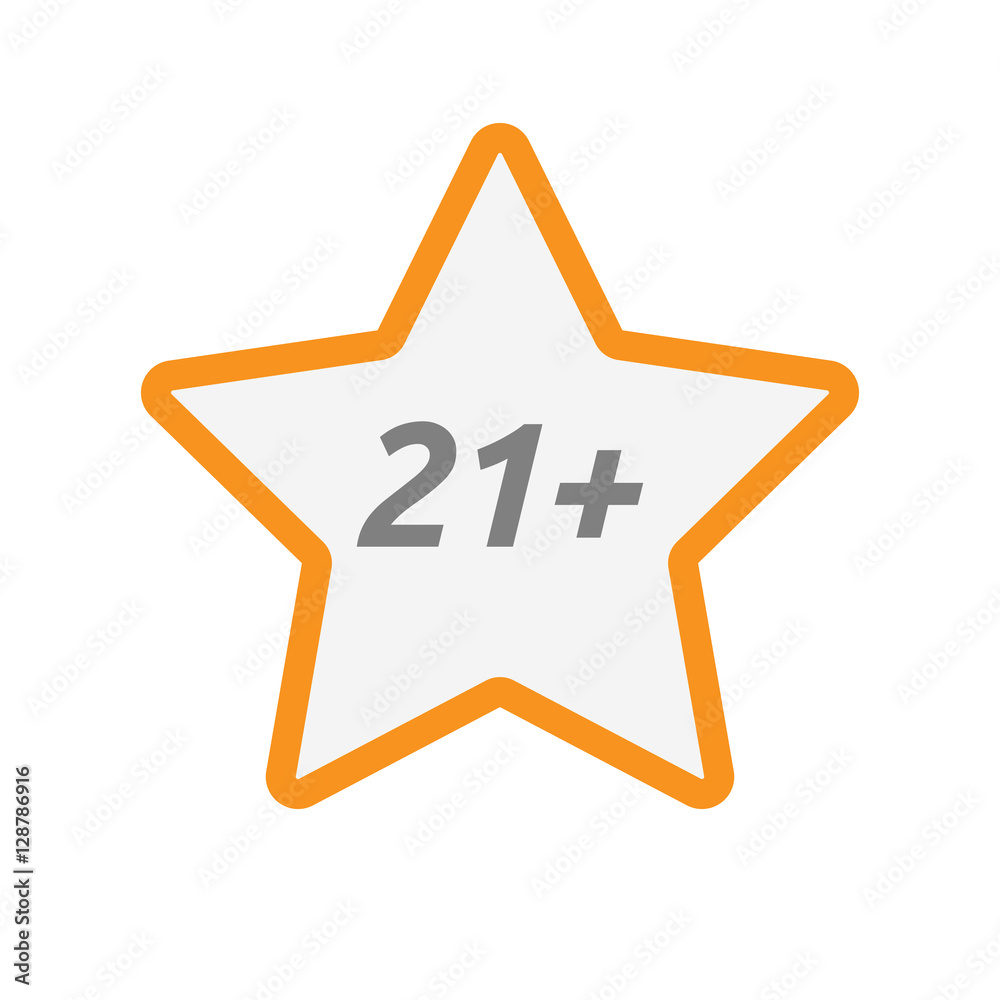 Isolated star icon with the text 21+ Isolated star icon with the text 21+