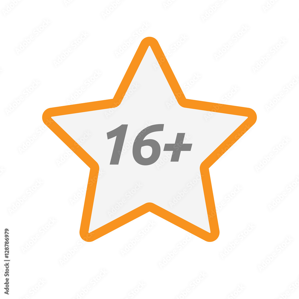 Isolated star icon with the text 16+ Isolated star icon with the text 16+