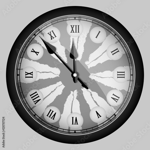 Black realistic modern clock isolated on white. Vector illustration