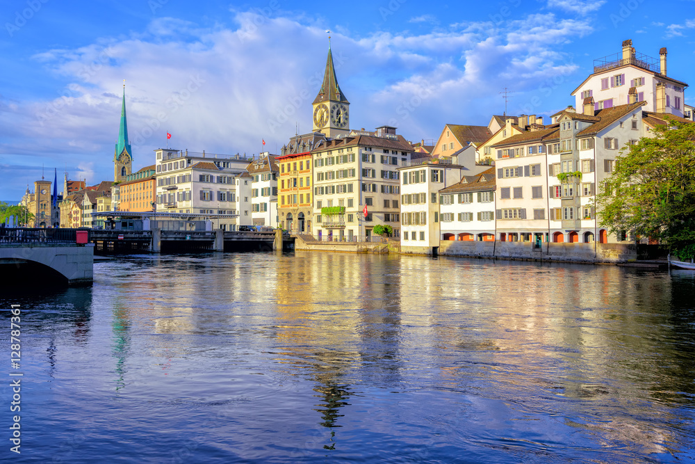 Old town of Zurich with Clock Tower, Switzerland
