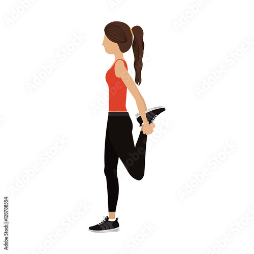 Girl doing exercise icon. Fitness gym sport and bodybuilding theme. Isolated design. Vector illustration