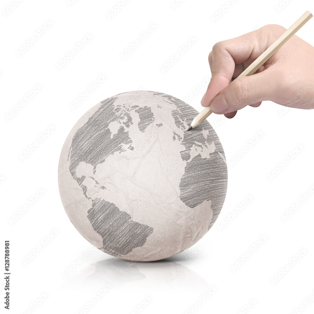 Shade drawing America map on paper ball on white background Shade drawing America map on paper ball on white background