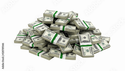 big pile of money american dollar bills without shadow 3d
