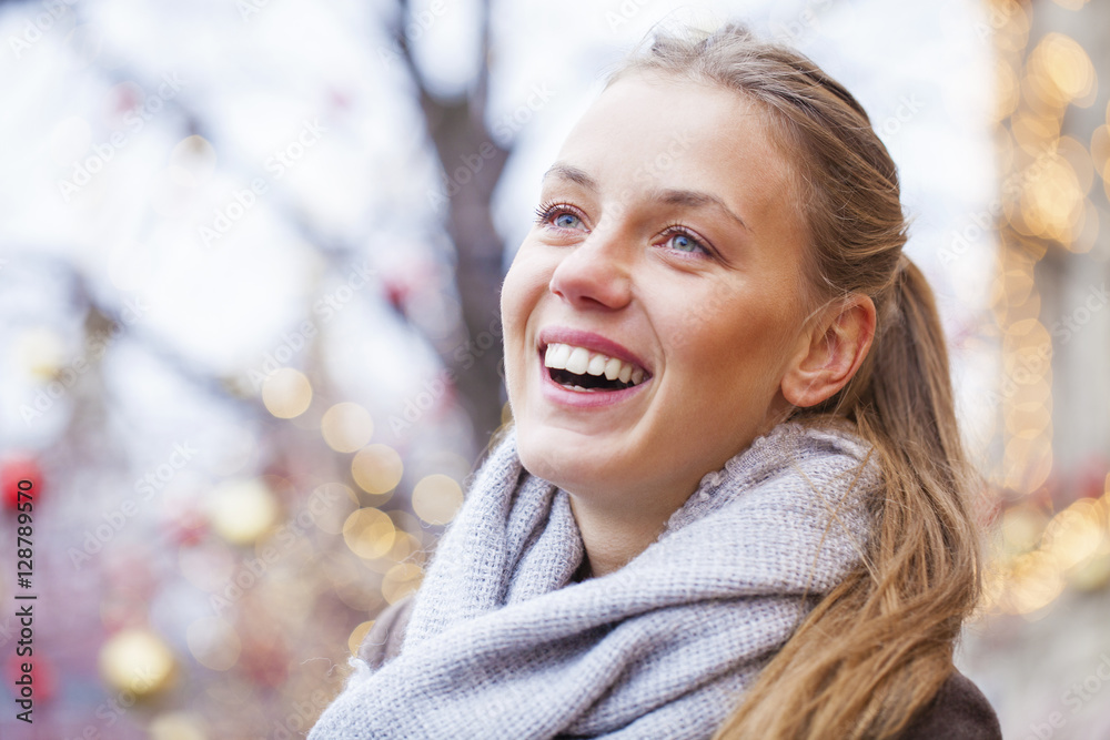 Portrait of a young beautiful woman in gray coat Portrait of a young beautiful woman in gray coat
