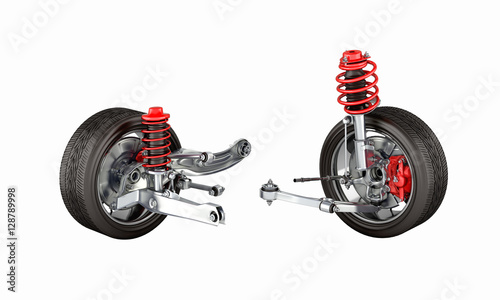 suspension of the car with wheel without shadow 3d