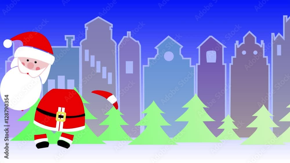 Santa Claus flying over the city for gifts. Animation. Santa Claus flying over the city for gifts. Animation.