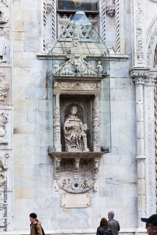 Facade of Cathedral in Como city, Lombardy, Italy. Exterior in from of the cathedral with Italian, Architectural.