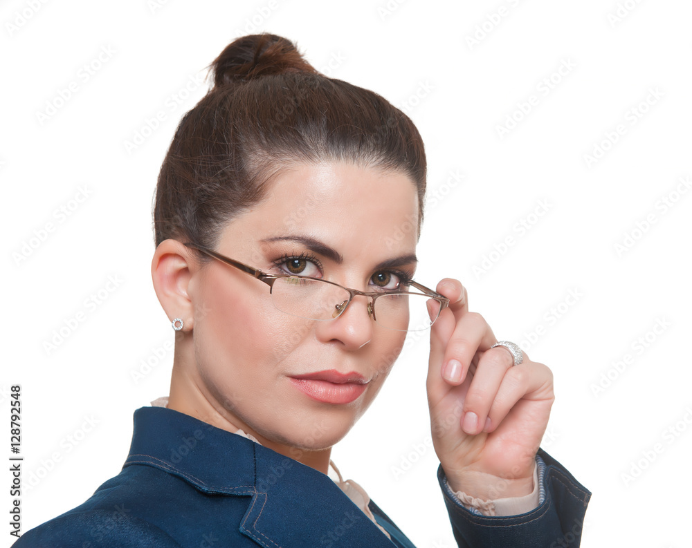 Businesswoman wearing glasses looking at camera. Businesswoman wearing glasses looking at camera.