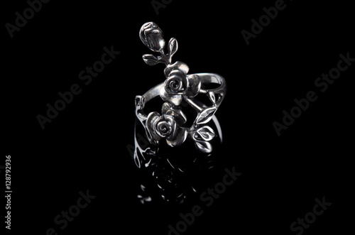 Silver ring isolated on the black background.
