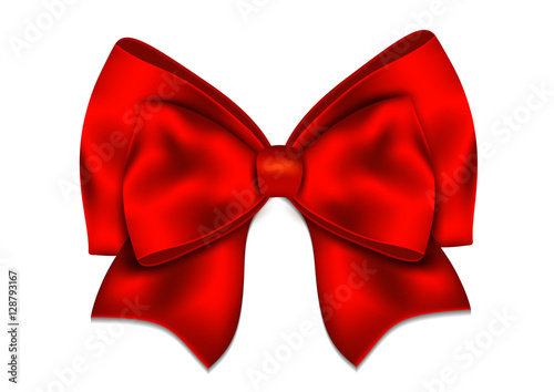 Realistic red bow isolated on white background