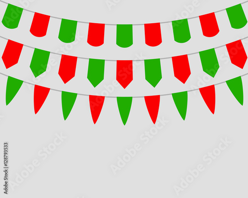 Decorative flags on greeting card template for a happy Christmas