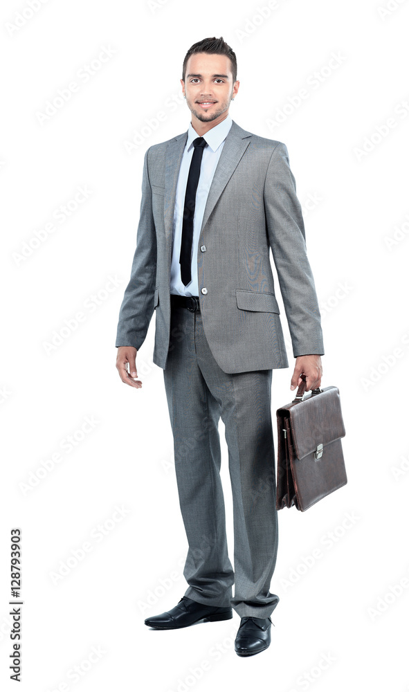 Full body portrait of happy smiling business man, isolated on white background Full body portrait of happy smiling business man, isolated on white background