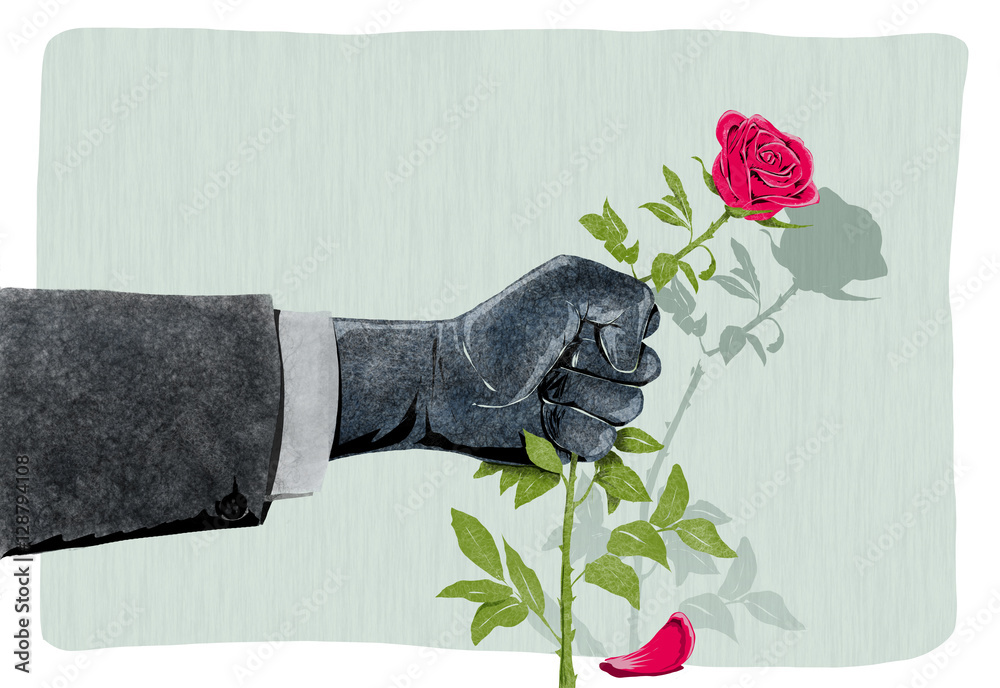 Illustrazione Stock Illustrazione di mano che spezza una rosa come simbolo  di violenza sulle donne | Adobe Stock
