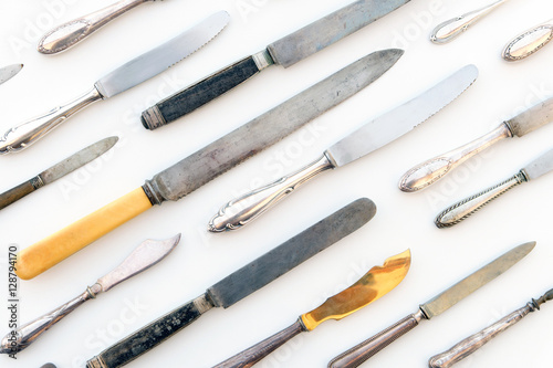 various knifes on white background , knife set