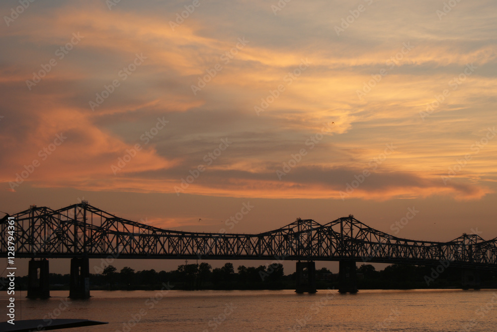 Missippi River Natchez-Vidalia Bridge at Sunset
