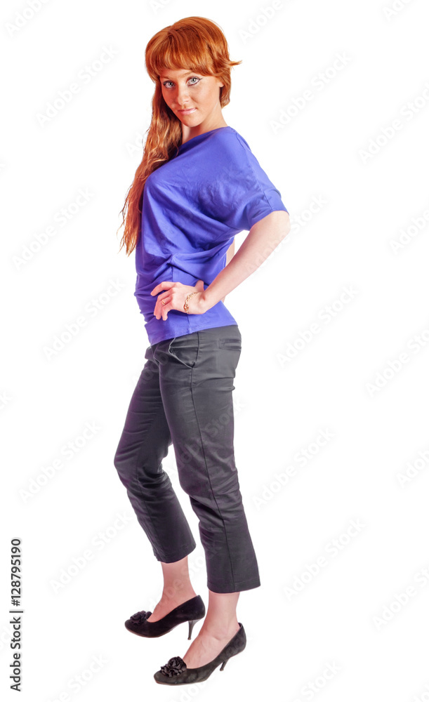 redhead woman standing