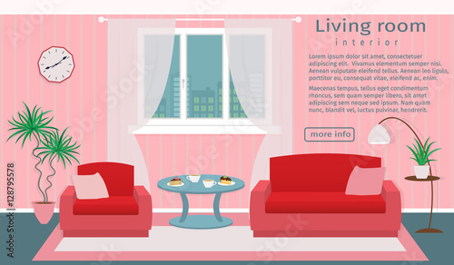 Website banner of living room interior.