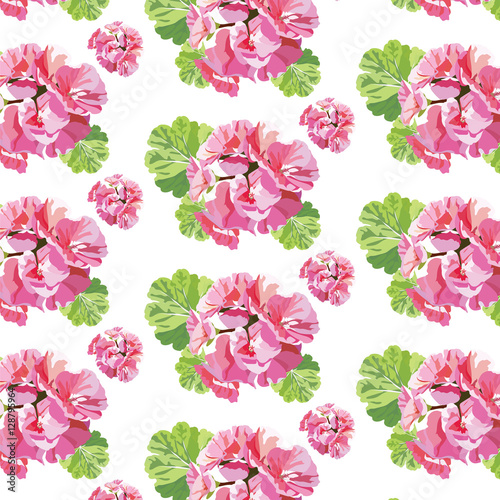 Fototapeta Naklejka Na Ścianę i Meble -  Delicate Pink geranium flowers pattern. Vector texture for background greeting cards, wedding, birthday, Valentine's Day, Mother's Day