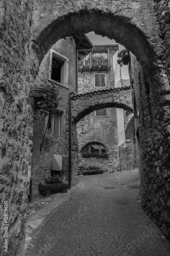 Black And White Image Of italian medieval village of Tenno