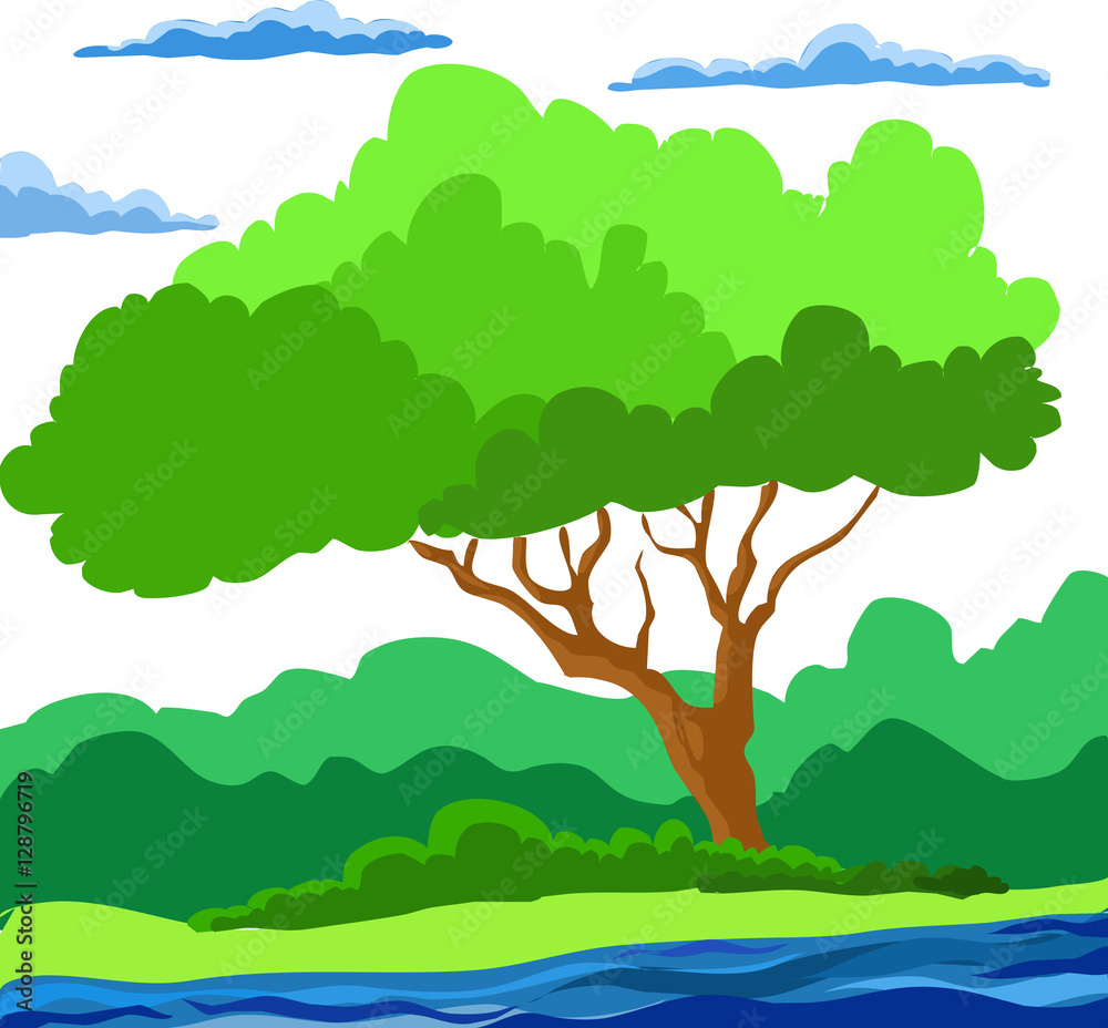 landscape tree vector cartoon nature summer spring