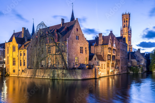 Old town at dusk, Rozenhoedkaai, Bruges, Belgium photo