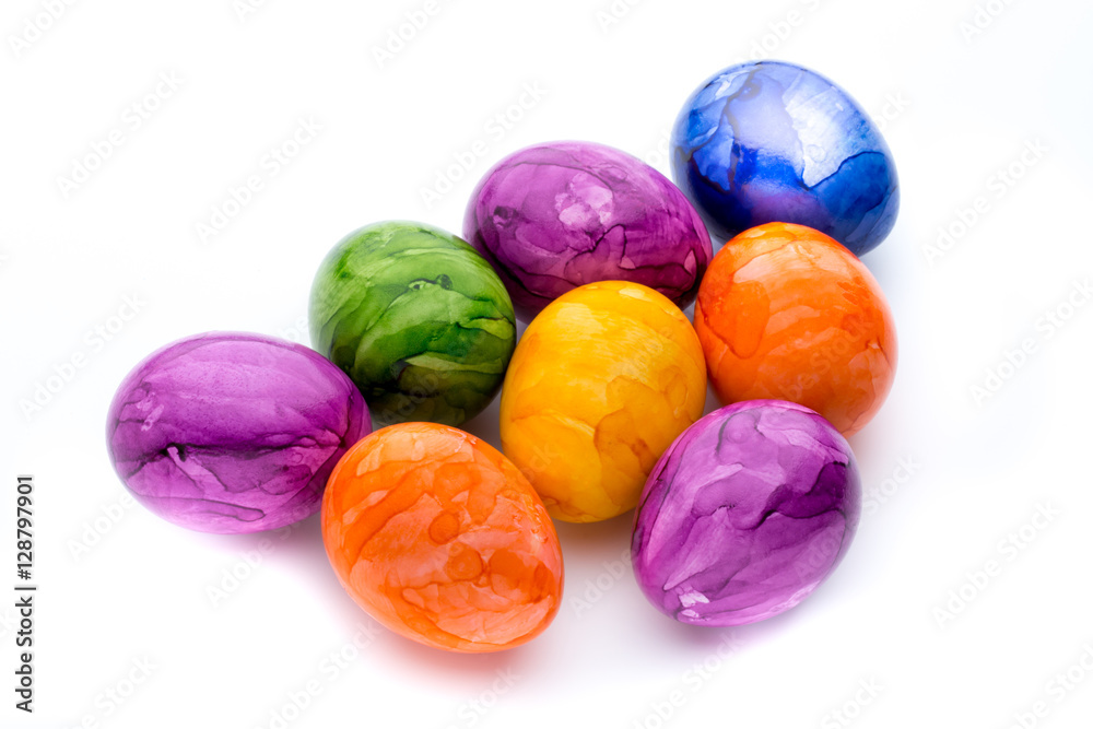 Easter eggs painted in colors on a white background. Easter eggs painted in colors on a white background.
