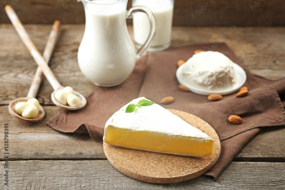 Conception of dairy food on table Conception of dairy food on table