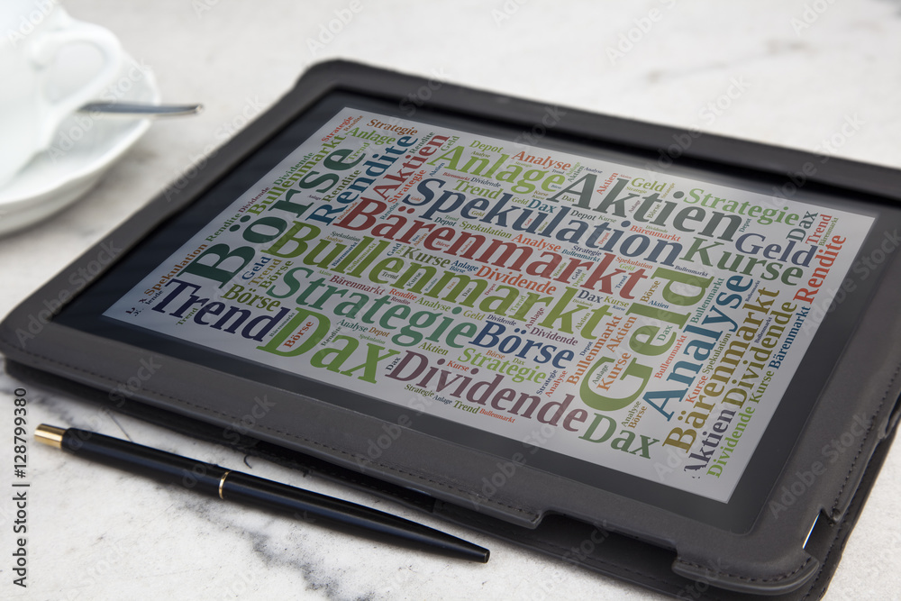 tablet with stock market word cloud tablet with stock market word cloud