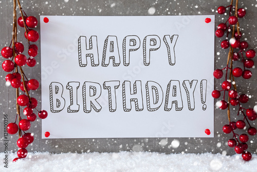 Canvas Print Label, Snowflakes, Christmas Decoration, Text Happy Birthday