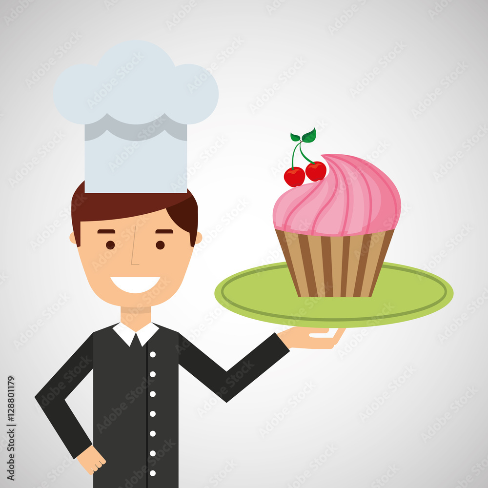 cartoon chef dessert cupcake cherry vector illustration eps 10 cartoon chef dessert cupcake cherry vector illustration eps 10