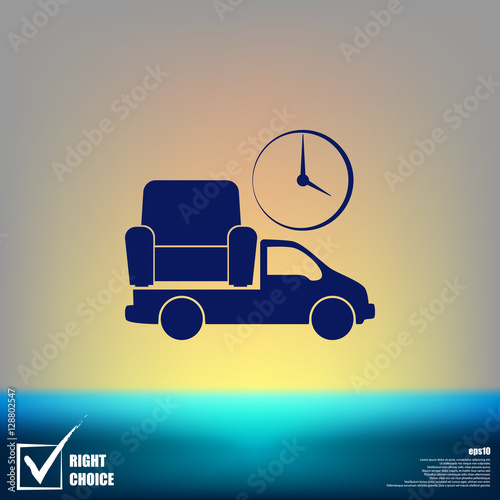 Flat paper cut style icon of vehicle delivering furniture