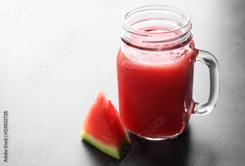 Wallpaper Mural Jug with smoothie and watermelon slice on grey table Torontodigital.ca