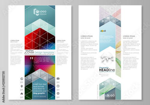 Blog graphic business templates. Page website template, flat vector layout. Colorful design with overlapping geometric shapes and waves forming abstract beautiful background.