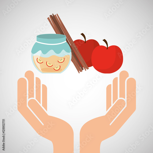 hands food preparing jam apple cinnamon vector illustration eps 10