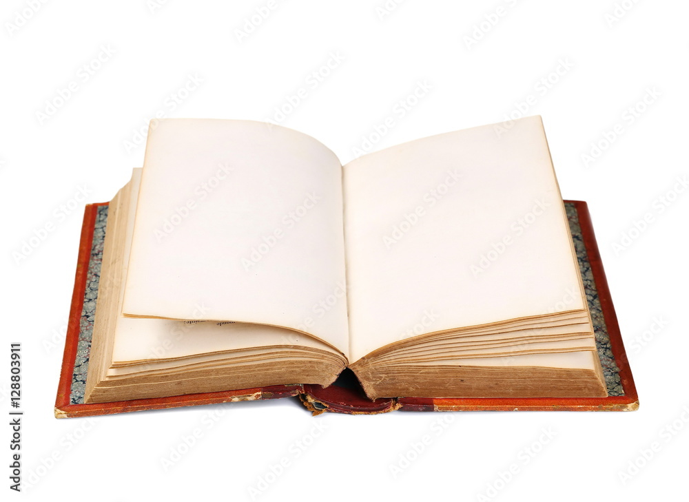 Open old book isolated on white Open old book isolated on white