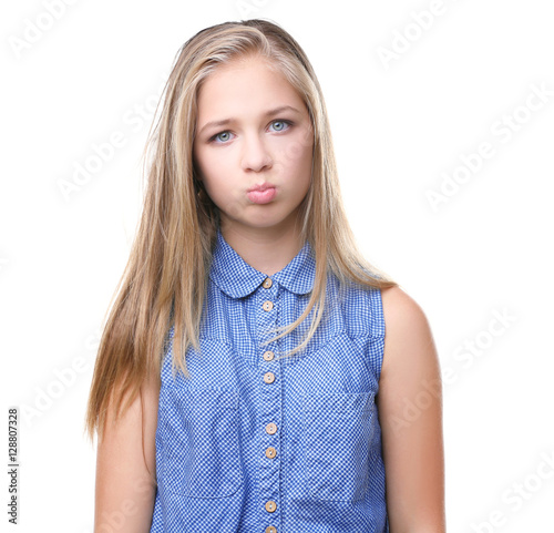 Upset teenager girl isolate...