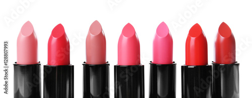 Lipsticks on white background, closeup