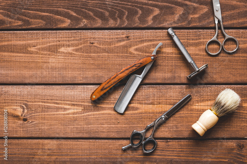 Tools for cutting beard barbershop top view