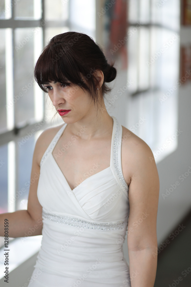 Sad Woman with Brown Hair and Eyes