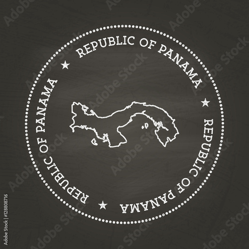 White chalk texture vintage seal featuring the map of the Republic of Panama on a blackboard background. Grunge rubber seal design with country outline.