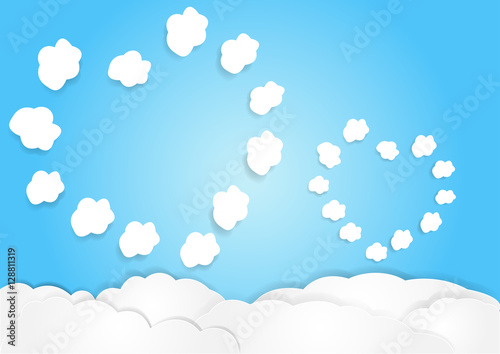 cloud with sky background, vector, copy space for text, illustration, paper art and origami style