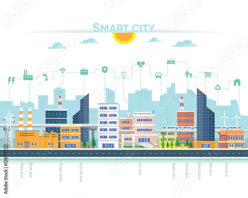 smart city with building and icon