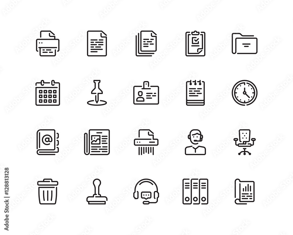Office life outline style icon set