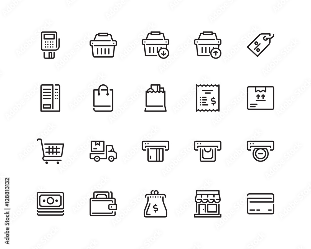 Retail outline style icon set Retail outline style icon set