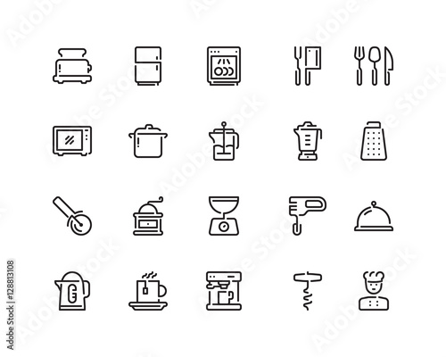 Kitchen outline style icon set