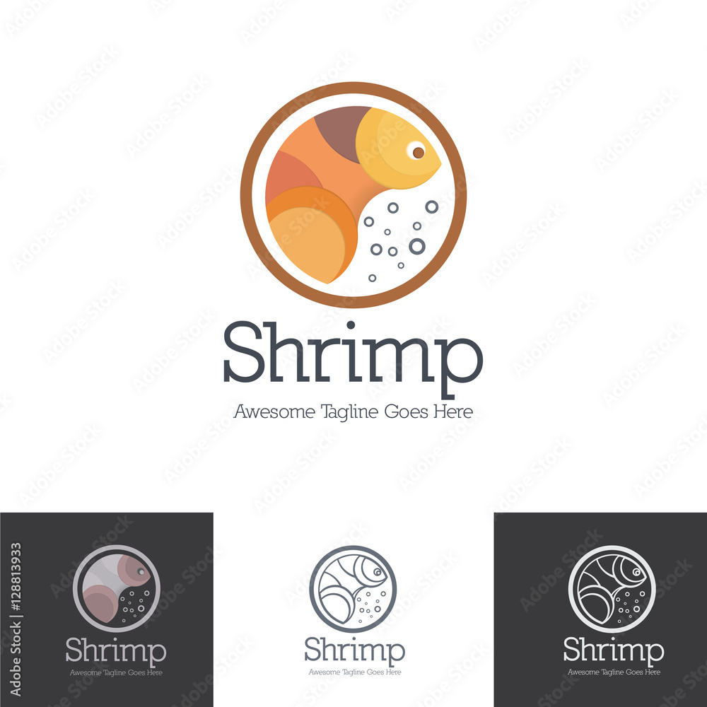 Shrimp Lobster Bubble with circle grid system logo template