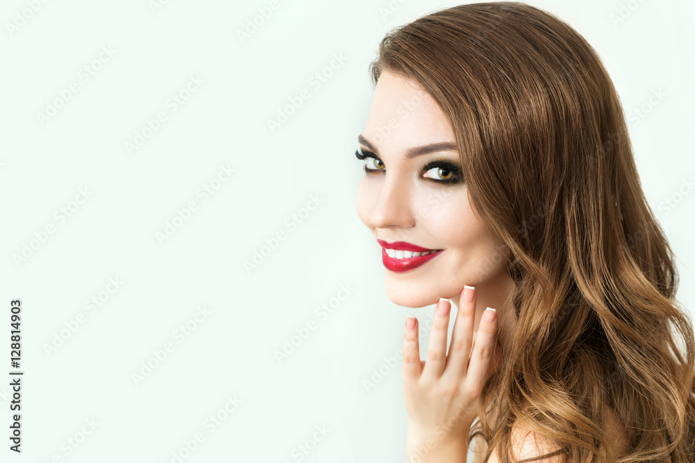 Fototapeta premium Beautiful Fashion Model with make up, Perfect Fresh Skin and Long Eyelashes
