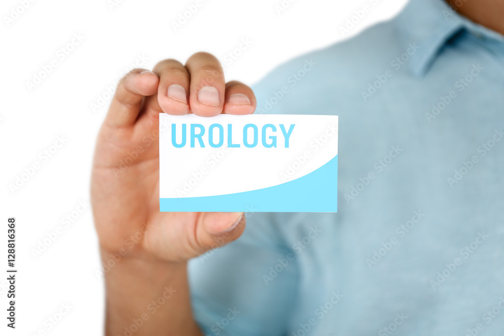 Man holding business card. Urology concept Man holding business card. Urology concept