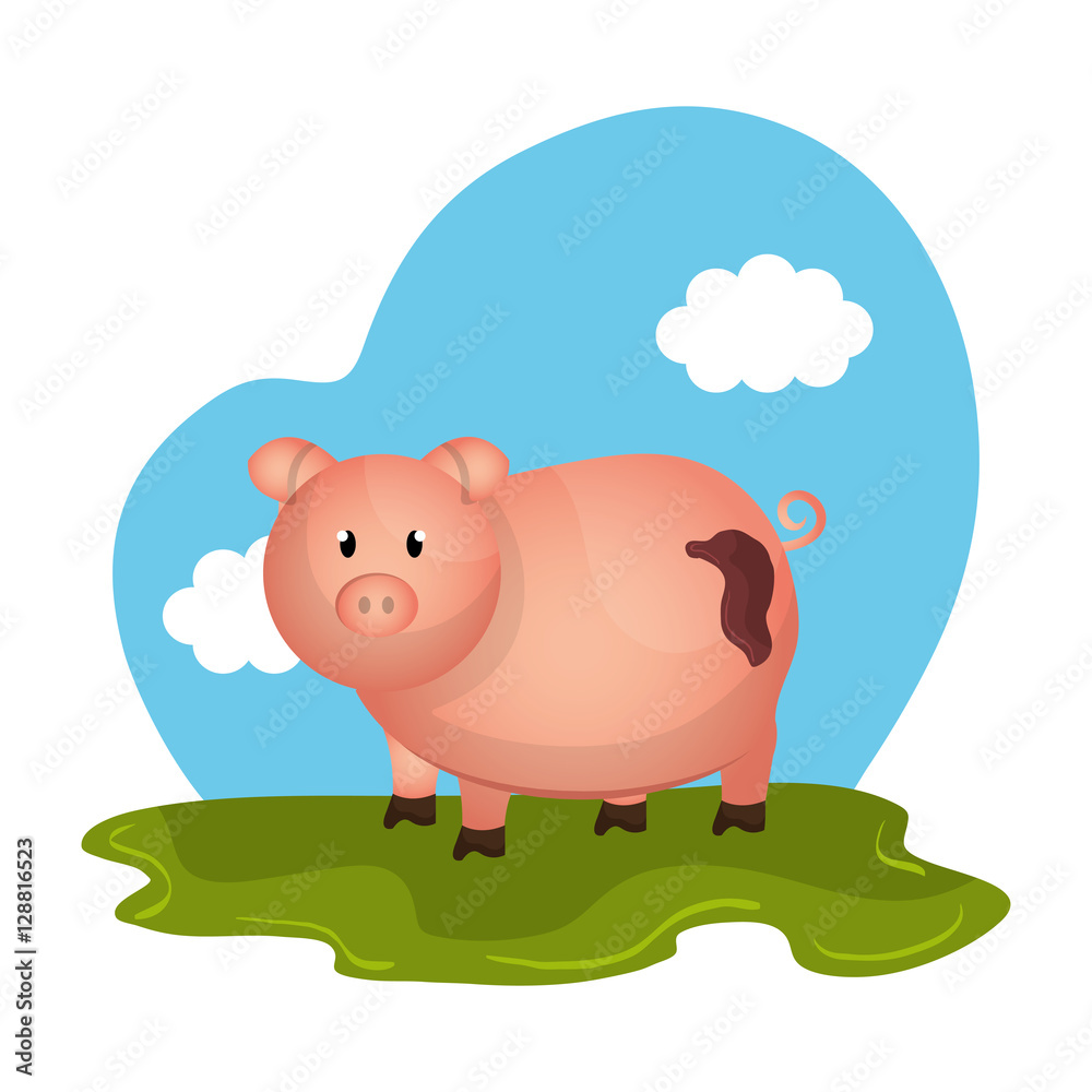 pig animal farm in the field vector illustration design pig animal farm in the field vector illustration design